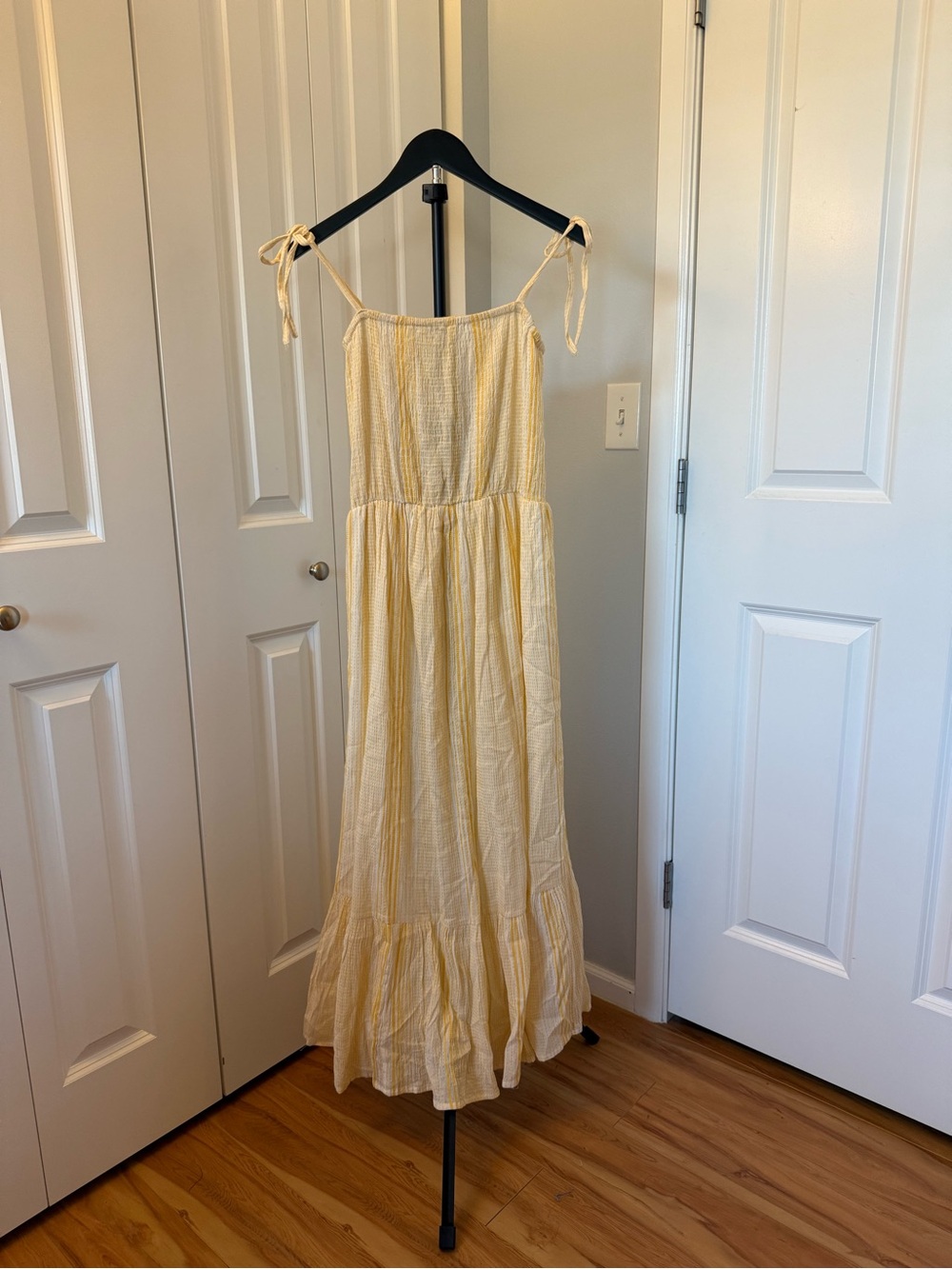 Altar'd State Yellow Smocked Maxi Dress with Tie Shoulders
